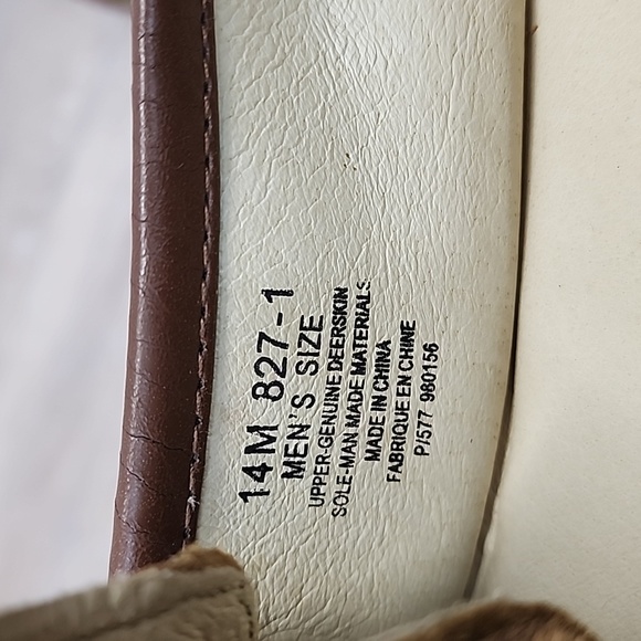 NWOT L.B. Evans Mens Deerking Deerskin Leather Classic Moccasin Slippers Tan 14M - Picture 10 of 11